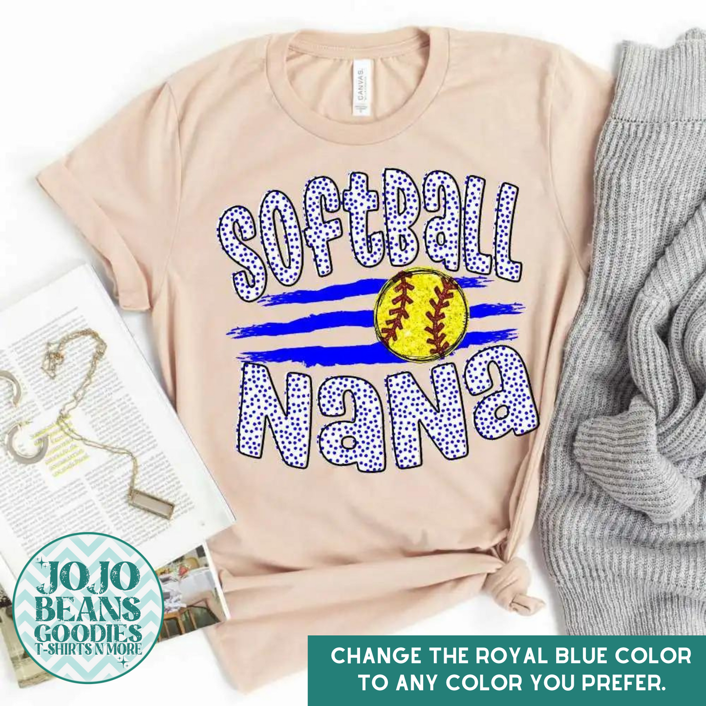 Softball Nana - Ball & Stripes - Customize
