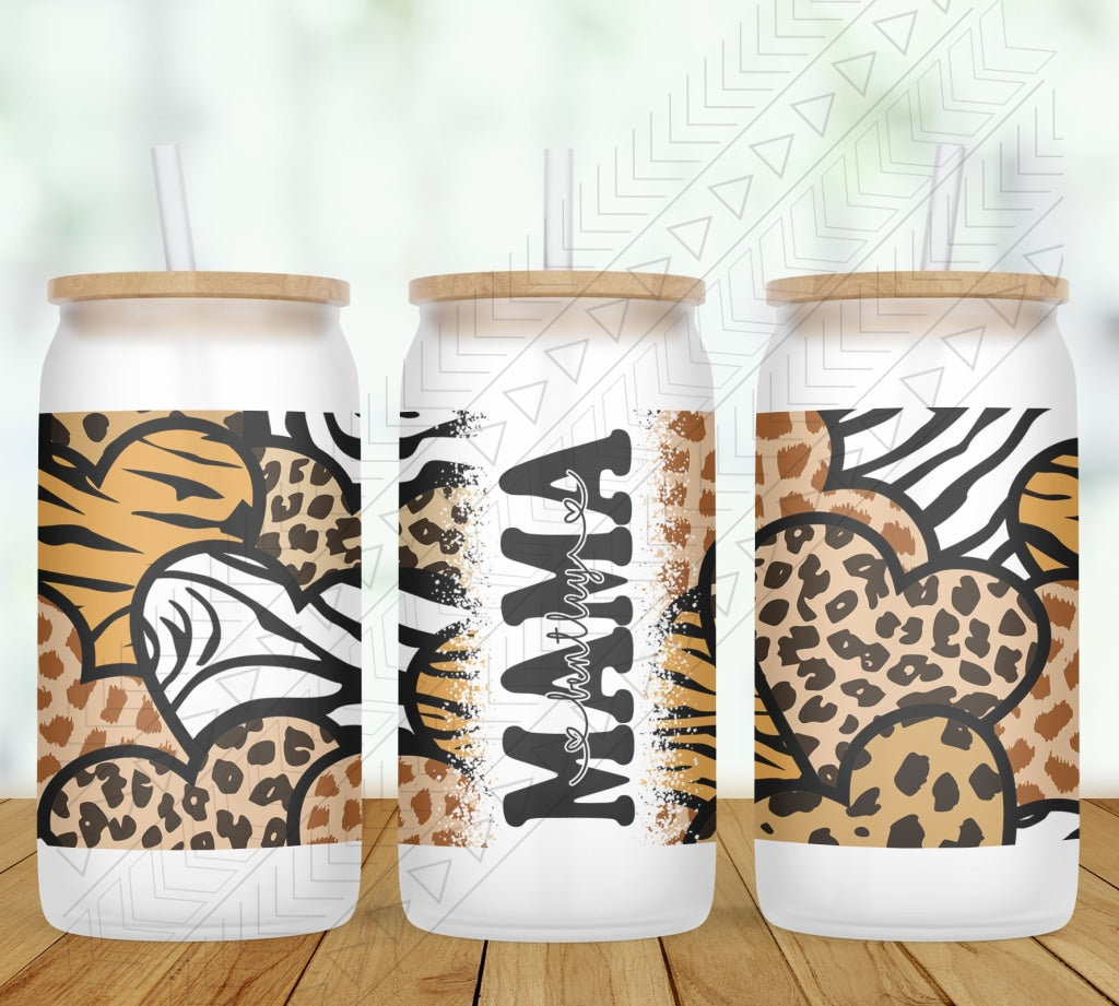 Animal Print Heart Personalized Glass Can