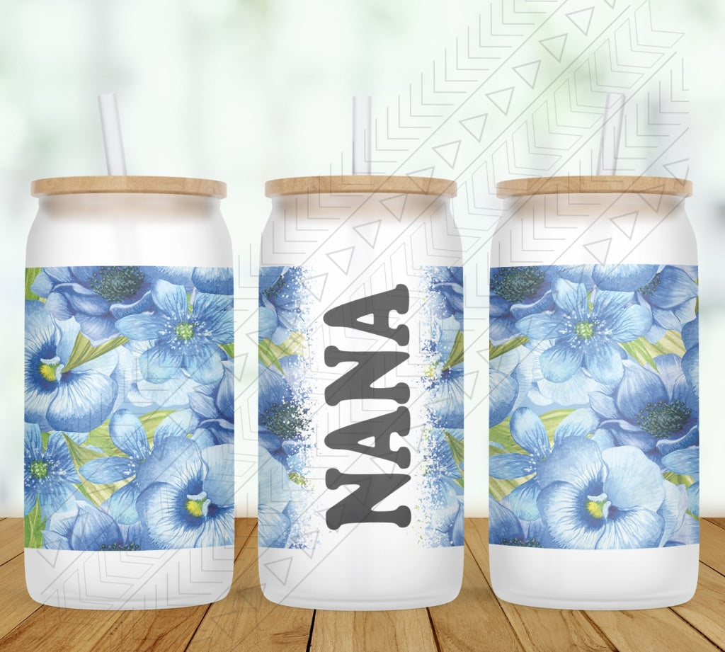 Blue Floral Personalized Glass Can
