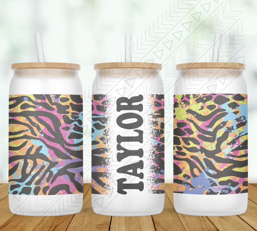 Colorful Animal Print Personalized Glass Can
