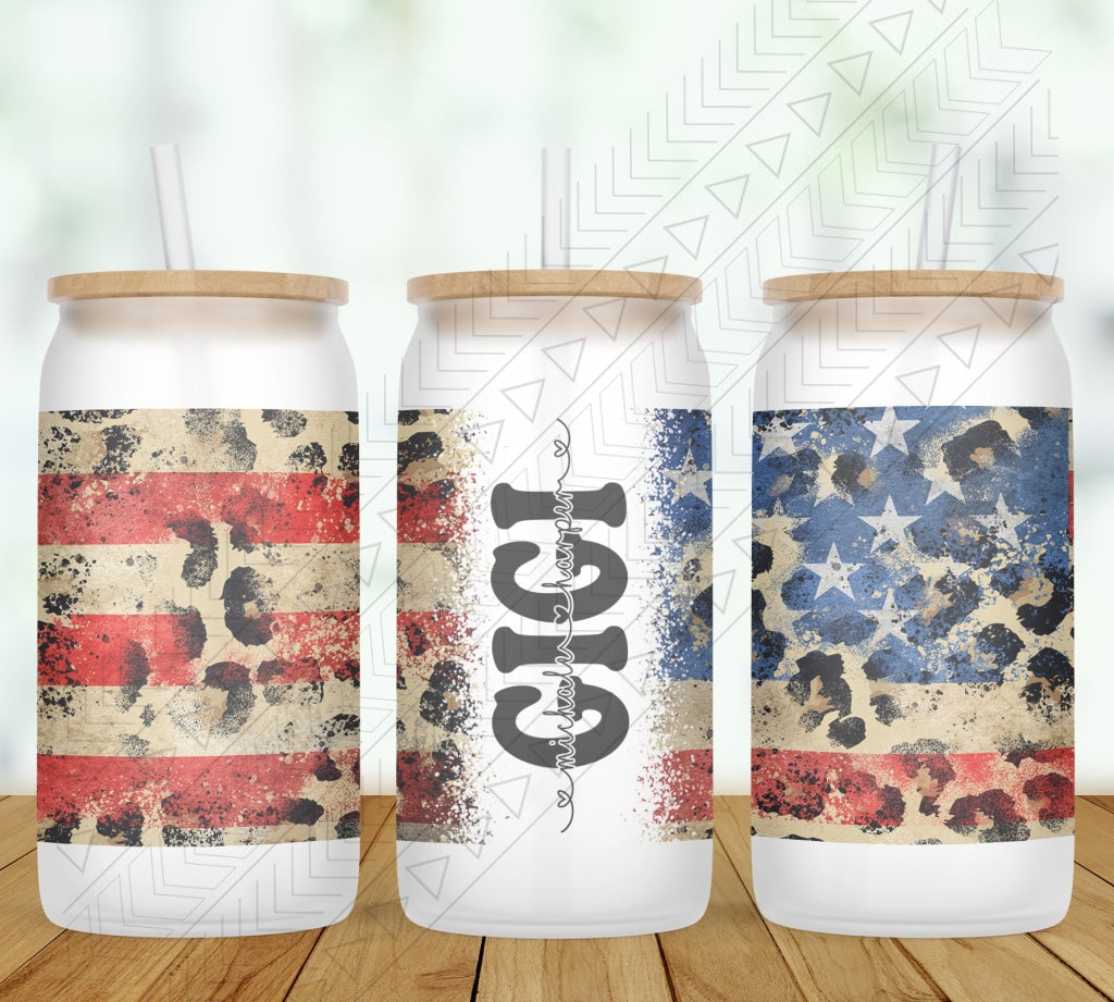 Flag Leopard Personalized Glass Can