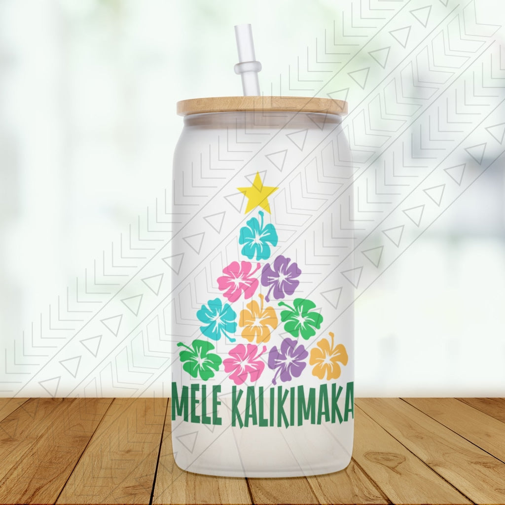 Mele Kalikimaka Floral Tree Glass Can