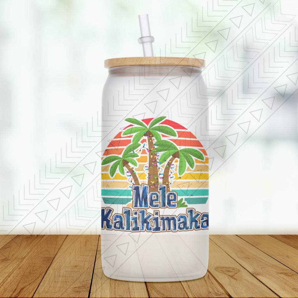 Mele Kalikimaka Palm Trees Glass Can