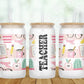 Pink Teacher Personalized Glass Can