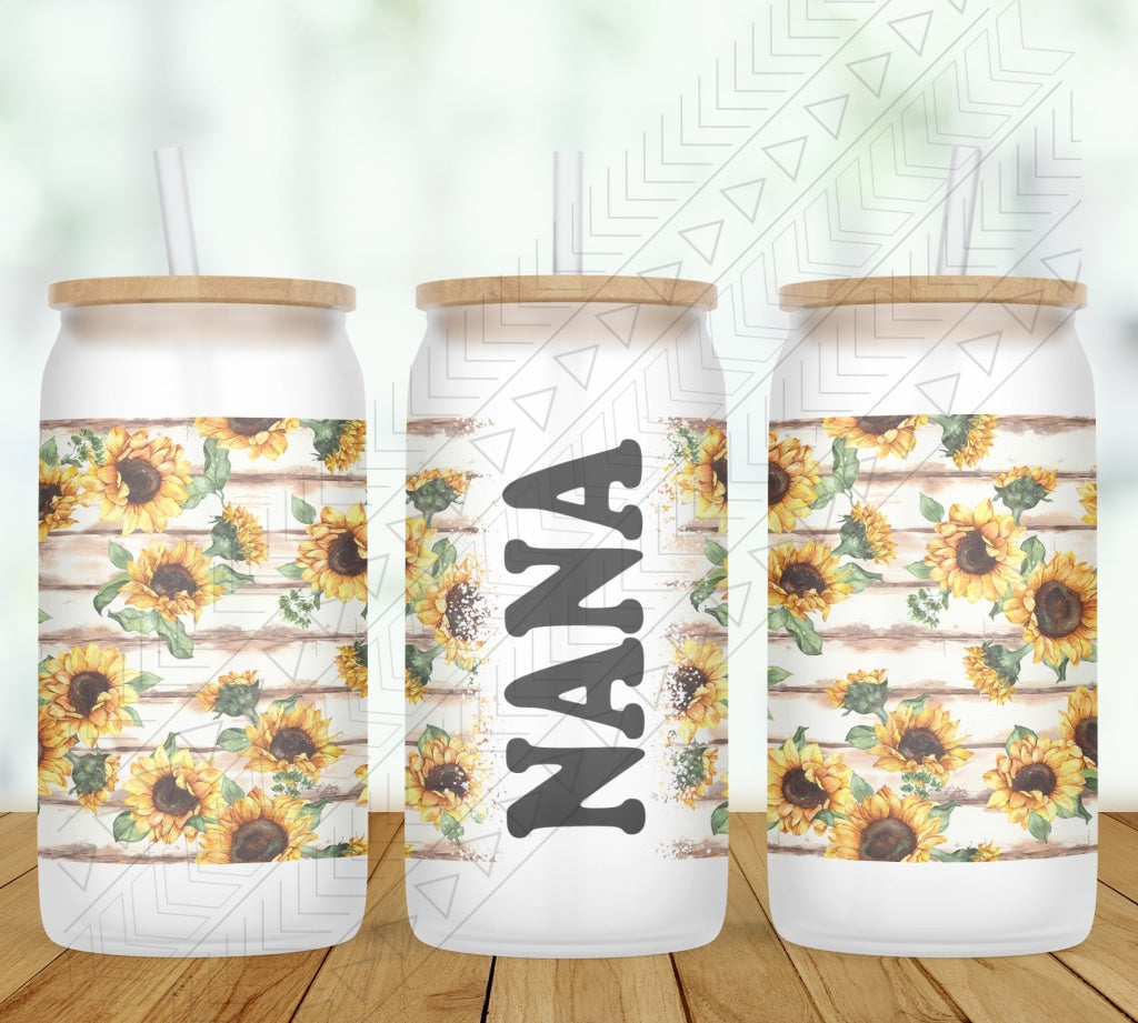 Sunflower Wood Personalized Glass Can